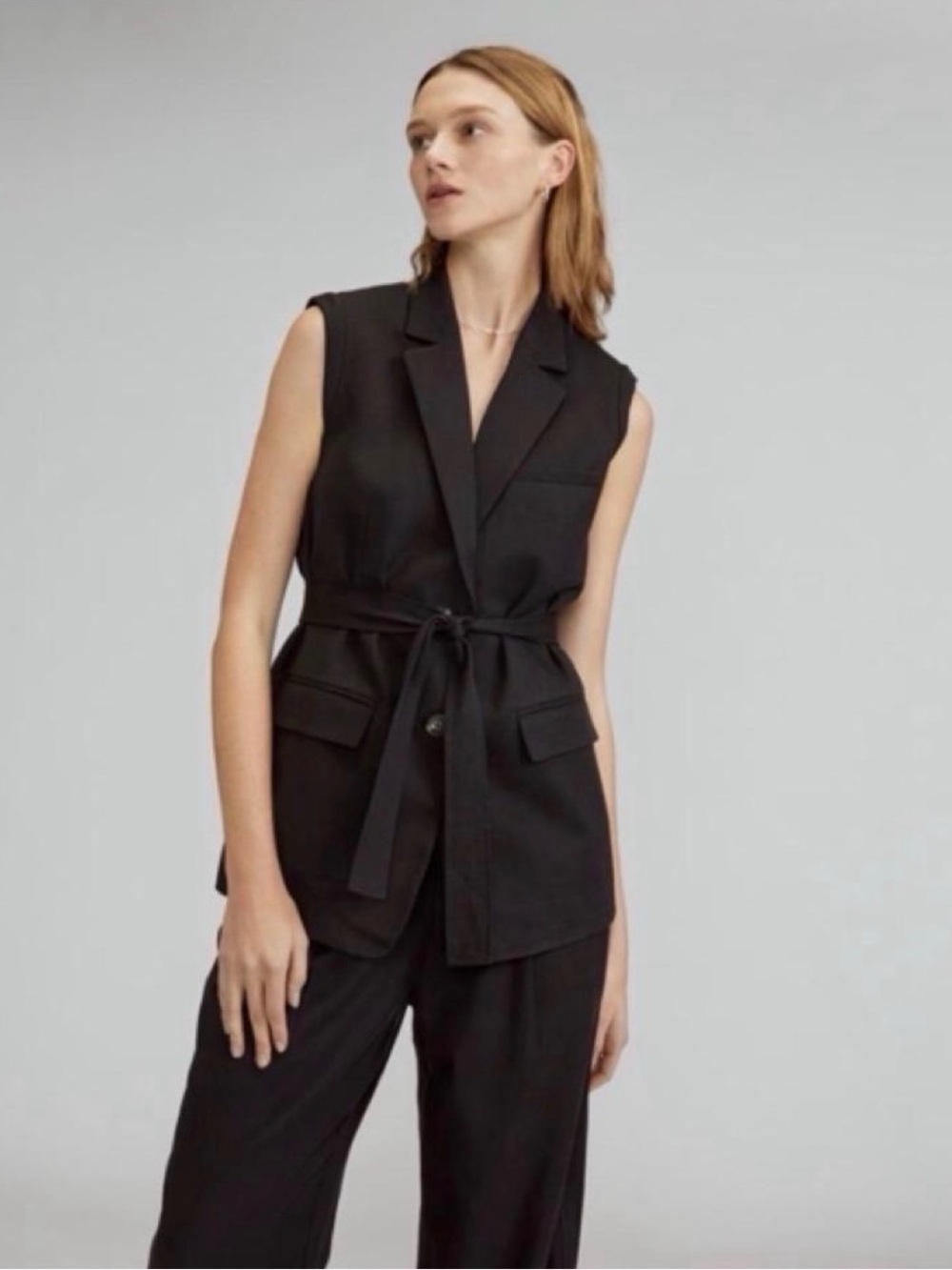 Everlane Sleeveless Tencel Blazer Vest Black Women’s Size 0 Belted Oversized